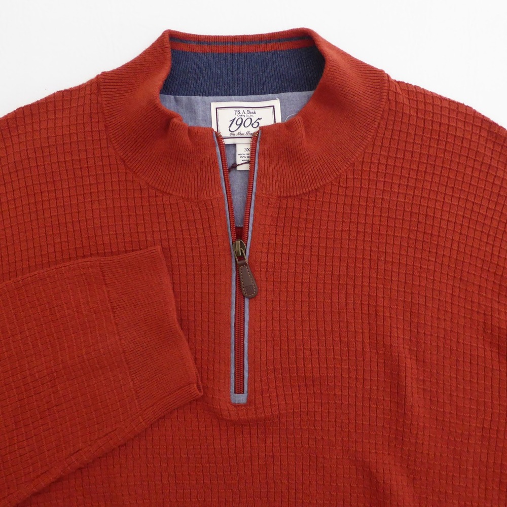 Jos. A. Bank Mens 1905 Quarter Zip 1/4 Sweater Red Waffle Knit Cotton Wool 3X